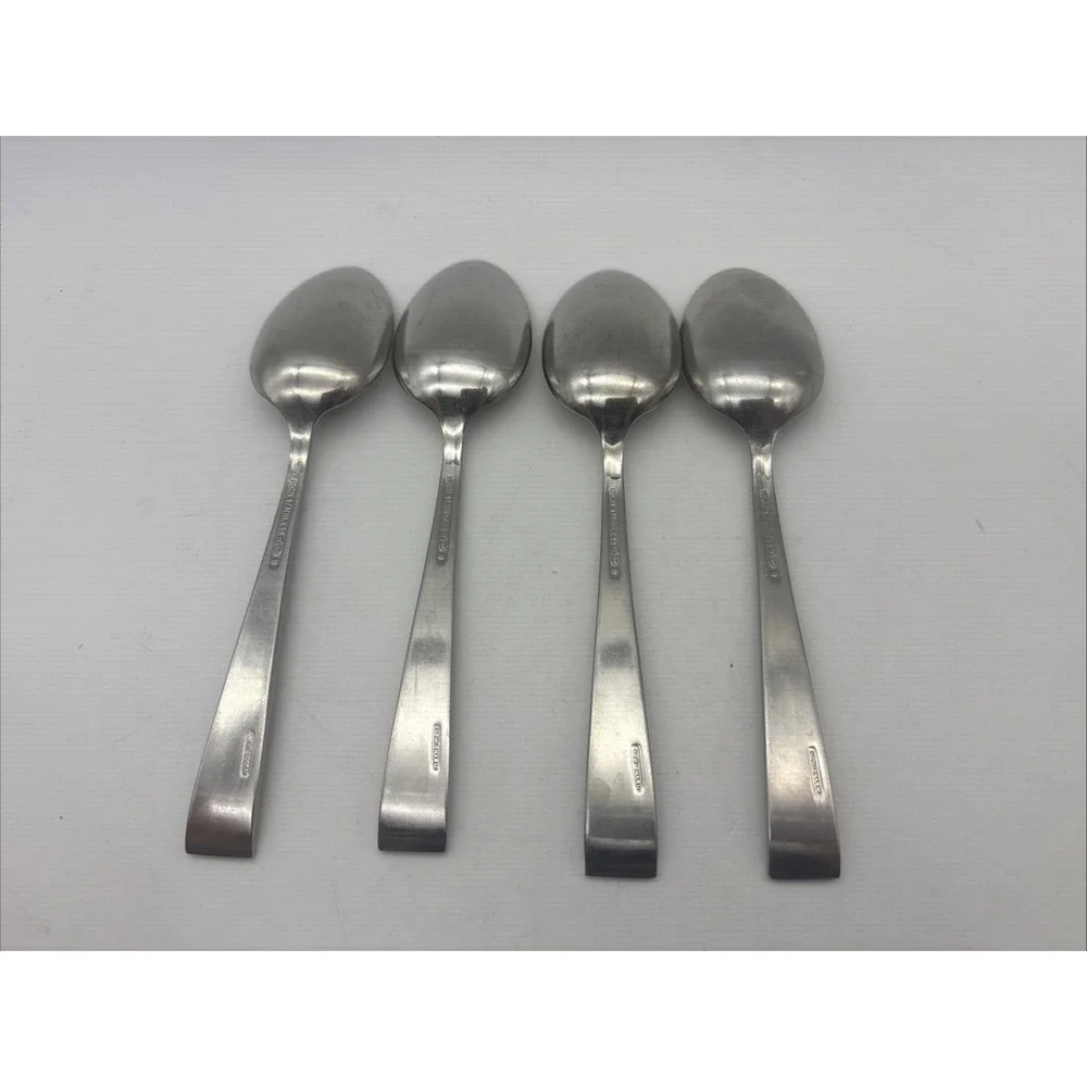 Vtg 4 Oval SOUP SPOONS International Lyon NEW CHARM 18/8 Stainless 7